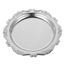 Sølvfarvet jern rundt serveringsfad 20 cm