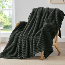 Fleece Throw Blanket for Couch - 300GSM Soft & Warm Fluffy Charcoal Grey Blanket, Decorative and Giftable Striped Blankets for Women, Men, 50"x60"