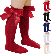 Girls Soft Tights with Bow & Eyelet Lace – Breathable Dance Socks, Compatible with Toddlers 6-18M