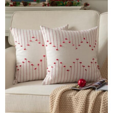 Fundas de almohada navideñas estilo bohemio, 20x20 cm, beige con línea roja, juego de 2