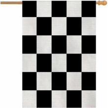 Bandiera a scacchiera verticale bifacciale in tela di iuta, motivo a quadri bianchi e neri, stile rustico, per giardino, esterno, stagionale, 28x40