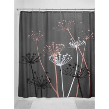 Cortina de chuveiro em poliéster cinza e coral com estampa de cardo, 183 x 183 cm (72 x 72 polegadas).