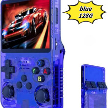 R36S Open-Source-Handheld-Spielkonsole, großer Bildschirm, großer Speicher, großer Akku, blau, 128 GB
