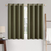 Linen Texture Blackout Curtains, 100% Light-Blocking & Thermal Insulated, Olive Green, Grommet Top, 52x45 Inch (2 Panels)