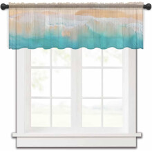 Türkizkék óceánparti karnis függöny 137x45 cm, rúddal ellátott, áttetsző voile felsőrész