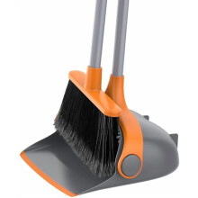 Broom & Dustpan Set with 51.7" Long Handle, Stand-Up Design, Lightweight, Gray & Orange — Compatible with Office, Garage, Lobby
