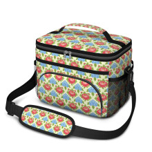 Borsa termica per il pranzo con stampa floreale per uomo e donna – A prova di perdite, con tracolla regolabile, 25x17x20 cm, compatibile con i