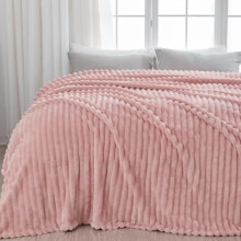 Super Soft King Blanket Pink Premium Silky Flannel Fleece 3D Ribbed Jacquard Lightweight Bed Blanket All Season Use (Pink Ribbed, King(90"x110"))