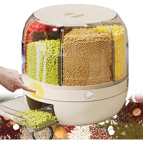6-Compartment Rotating Cereal Dispenser with Airtight Lid