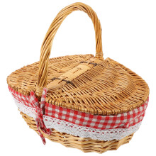 Panier de rangement en osier avec couvercle rouge 35 x 25 x 17 cm
