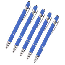 Aluminium-Kugelschreiber mit Touchscreen-Spitze – Metallgehäuse, 1,5 g Tinte, 5er-Set für Büro, Schule und Bildschirmarbeit (Blau)