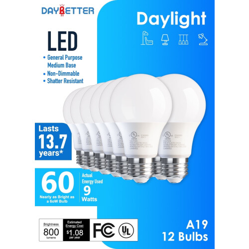 Bec LED A19, echivalent 60W, 5000K, 9W
