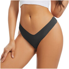 Tanga pentru femei, lenjerie intimă din mătase pentru femei, talie joasă, culoare solidă, fără cusături, chiloți tanga elastici, negru, S