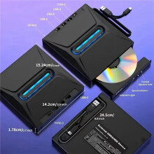 USB 3.0 External CD DVD Drive High-Speed Portable CD/DVD +/-RW Drive with Card Reader, CD ROM Burner, and USB-C Conn