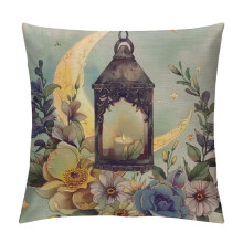 Housses de coussin Ramadan Kareem – Motif lune et lanterne, housses de coussin décoratives blanches pour la maison et les fêtes (compatibles avec