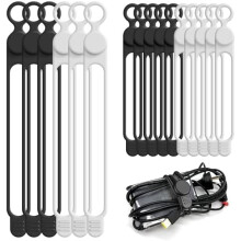 Attaches de câble en silicone (16 pièces, 10,7 cm et 18 cm), organisateurs de câbles réutilisables pour la maison, le bureau, la cuisine,