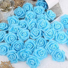 100pcs Sky Blue Artificial Rose Heads, Stemless Foam Roses for DIY Wedding, Baby Shower, Party & Home Decor (Compatible with Floral Arrangements)