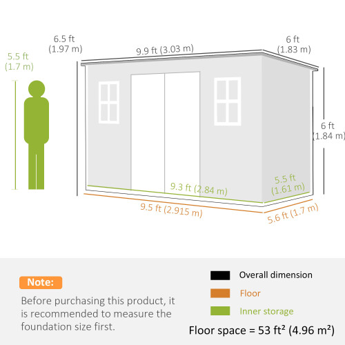 Outsunny Outsunny 10 x 6 ft Plastic Garden Shed with Floor, Lockable Doors, Grey 2