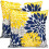 Conjunto de 2 capas de almofada decorativas em linho, nas cores azul e amarelo, 56x56cm (22x22 polegadas). 1