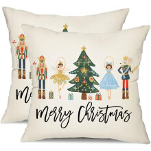 Capa de Almofada Decorativa de Natal "Feliz Natal" 30x50cm Quebra-Nozes - Decoração de Natal para Festas de Inverno - Capa de Almofada para Sofá