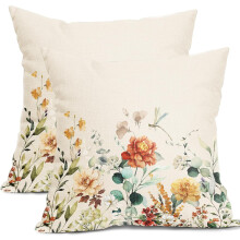 Capas de almofada decorativas com estampa floral de primavera, 50x50cm, conjunto com 2 unidades, algodão e linho, design de flores silvestres,