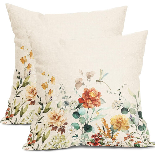 Vårblommiga örngott 20x20 cm set med 2