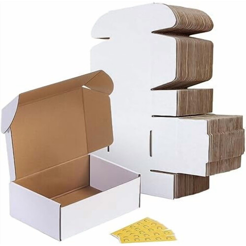 Caixas de envio de papelão ondulado branco, 23 x 15 x 8 cm (9 x 6 x 3 polegadas), conjunto de 25 unidades
