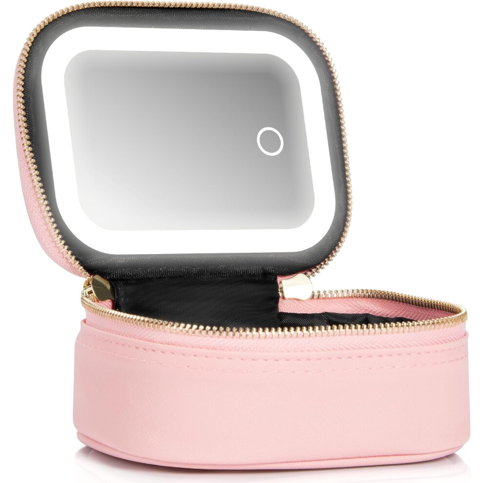 Light Mini Makeup Bag With Mirror & 3 Brightness Levels, Portable Cosmetic Organizer Â Compatible With Travel & Artist Use