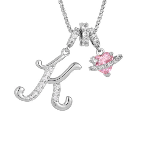 Κολιέ με 26 γράμματα σε σχήμα καρδιάς με τριαντάφυλλο, δώρο επετείου, δώρο Αγίου
