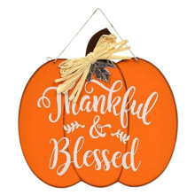 Decorazione da parete autunnale con zucca "Thankful & Blessed" per il raccolto del Ringraziamento, ideale per la casa in stile rustico, da appendere