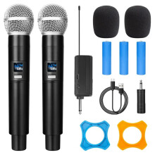 New Wireless Dual Handheld VHF Dynamic Microphone Karaoke Microphone with Receiver for Wedding Party Speech Church Club