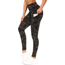 Calça legging de ioga de cintura alta e grossa com bolsos, com controle abdominal, ideal para exercícios, corrida e ioga.