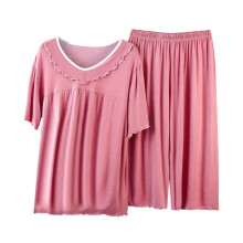 Ensemble pyjama Capri pour femme, haut à manches longues et pantalon long, rouge, taille XL. Vêtement d'intérieur 2 pièces. Haut à manches
