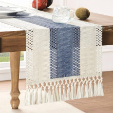 Chemin de table bohème en macramé 30 x 180 cm, à franges, style champêtre et rustique, idéal pour une fête prénuptiale, un repas ou un dîner