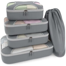 Premium5Packing Cubes Set - Lichtgewicht reisorganizers van mesh met waszak, 5-delig opbergsysteem voor koffers (antracietgrijs)