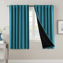 100% Blackout Curtains with Black Liner, Thermal Insulated, Back Tab/Rod Pocket, 63" Long, 2 Panels, Turquoise Blue – Compatible with standard rods