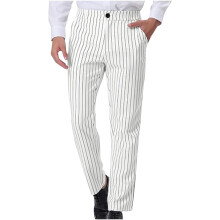 Calça social masculina lulshou listrada, estilo business casual, com fechamento por botão e bolsos, ideal para escritório, branca, tamanho XXL.