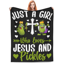 Couverture à motifs de cornichons, cadeau idéal pour enfants et femmes – « Juste une fille qui aime Jésus et les cornichons », plaid doux et