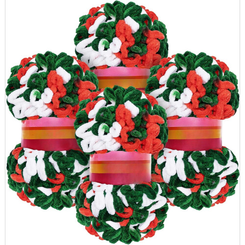 Fio 4Rolls Christmas Loop, fio grosso e macio para tricô manual e com os dedos, compatível com Cocheting.