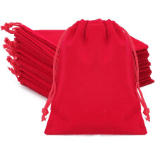 Bolsitas de terciopelo para joyas, 20 bolsitas de regalo pequeñas de terciopelo con cordón, bolsitas de regalo rojas de Navidad para recuerdos de