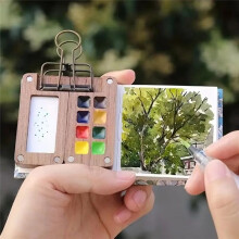 Portable Travel Watercolor Palette - Empty Wooden Acrylic Paint Box with Square Tray for Art Painting, Art Supplies