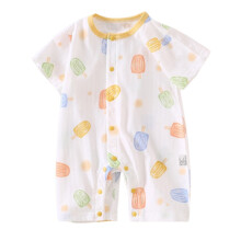 Casual outfits voor pasgeborenen, zomerpakjes/jumpsuits voor pasgeborenen, dunne zomerpakjes met print, ronde hals, korte mouwen, oranje, 3-6 maanden