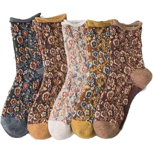 Κάλτσες Vintage με floral μοτίβο για γυναίκες, Κάλτσες από βαμβάκι με χαριτωμένα
