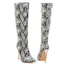 UTTOASFAY Dameslaarzen Uitverkoop, Dames Superhoge Hakken Puntige Schoenen Winter Luipaardprint Slangenpatroon Stiletto's Kniehoge Sexy Laarzen Flash