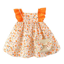 Süßes Babykleid mit Erdbeermuster, Sommerkleid mit weiten Ärmeln, A-Linie, Prinzessinnenkleid für Partys und mit Umhängetasche