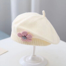 Babybaret met bloemenprint, effen kleur, warme gebreide wintermuts voor baby meisjes, Koreaanse peuter prinsessenmuts, kunstenaarsmuts.