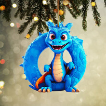 26-Letter Christmas Tree Ornaments – Dragon-Shaped Xmas Decor, Lightweight & Sturdy, DIY Hanging Pendant, Blue, Compatible with Standard Tree Hooks