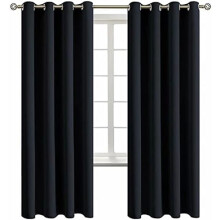 Blackout Curtains for Living Room - Grommet Thermal Insulated Room Darkening Curtains for Bedroom, Set of 2 Panels (52 x 72 Inch, Black)