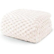 Twin Size Fleece Blanket for Bed, 90x66 Inches Stylish Jacquard Velvet Soft Blanket, Fuzzy Cozy Lightweight for Winter, Ivory