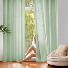 Grønne, transparente gardiner 204 cm L, 2 paneler, 132 cm B. Grommet-gardiner til pigeværelse og børneværelse – Lysfiltrerende, elegant